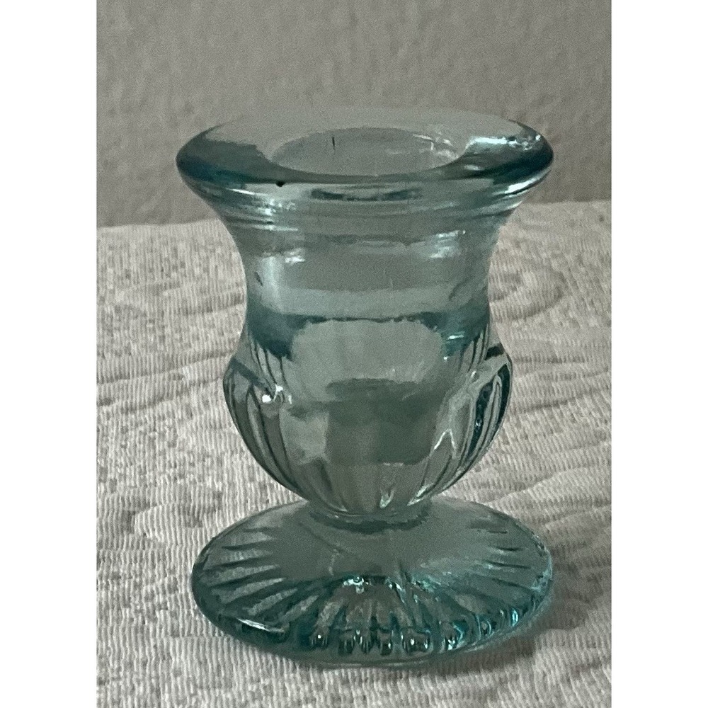 Depression Era Small Candle Holder Tapered Blue Cottageore Grannycore‎